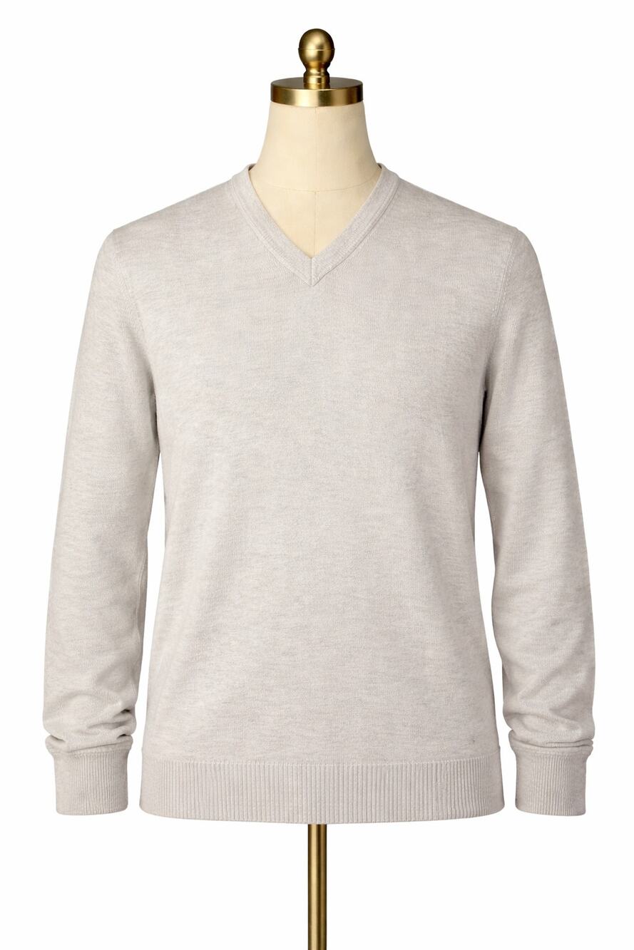 VTG Express 100% Cotton Men's V-Neck Sweater Cream XL Minimalist 90s Classic